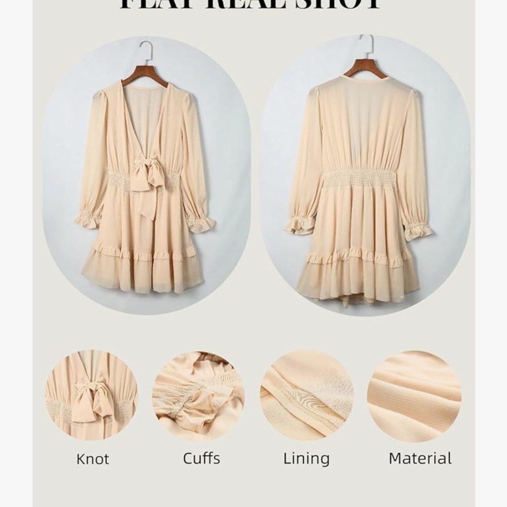 Beige Puff Sleeve Mini Dress - Picture 4 of 4